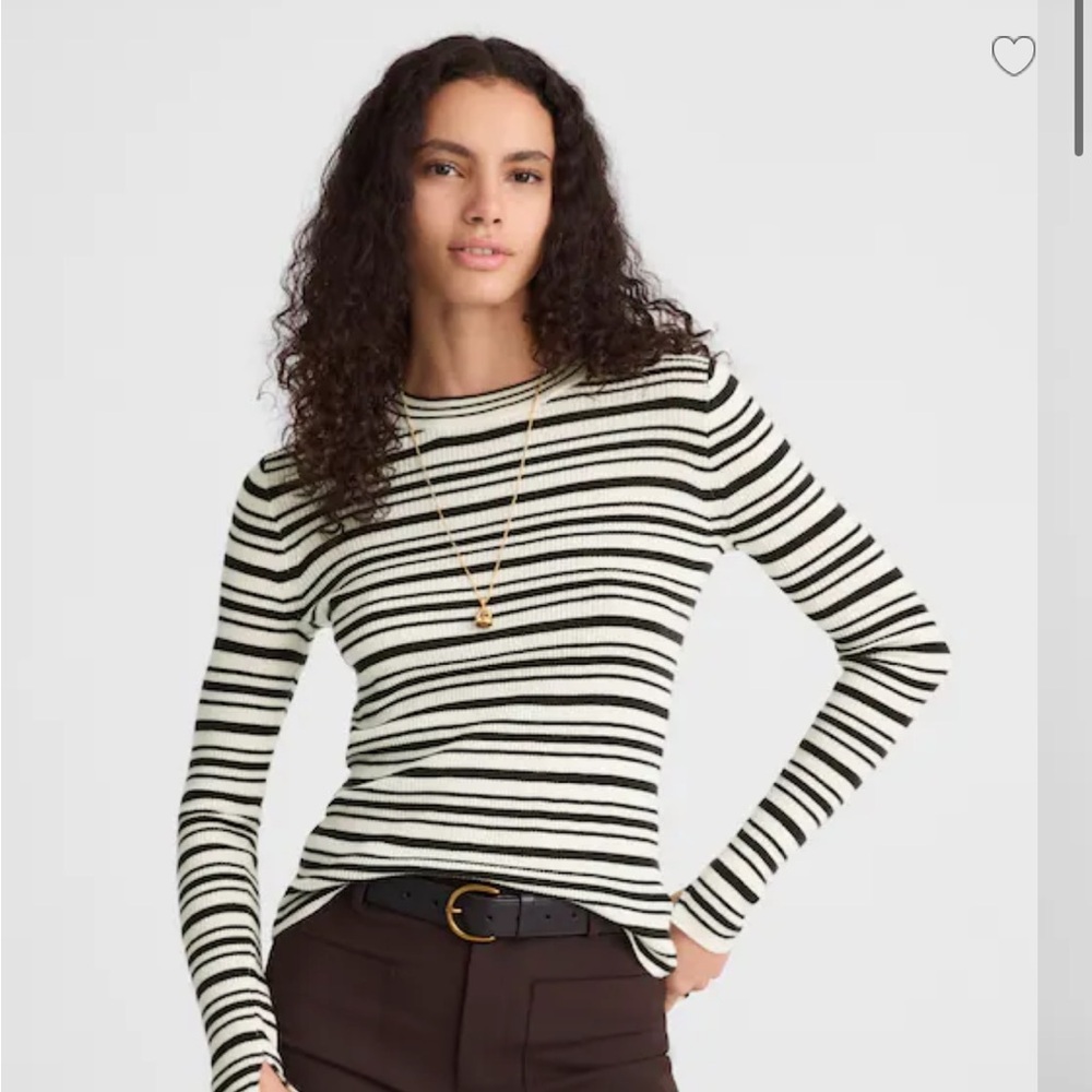 Madewell Black & Cream Striped Crewneck Sweater